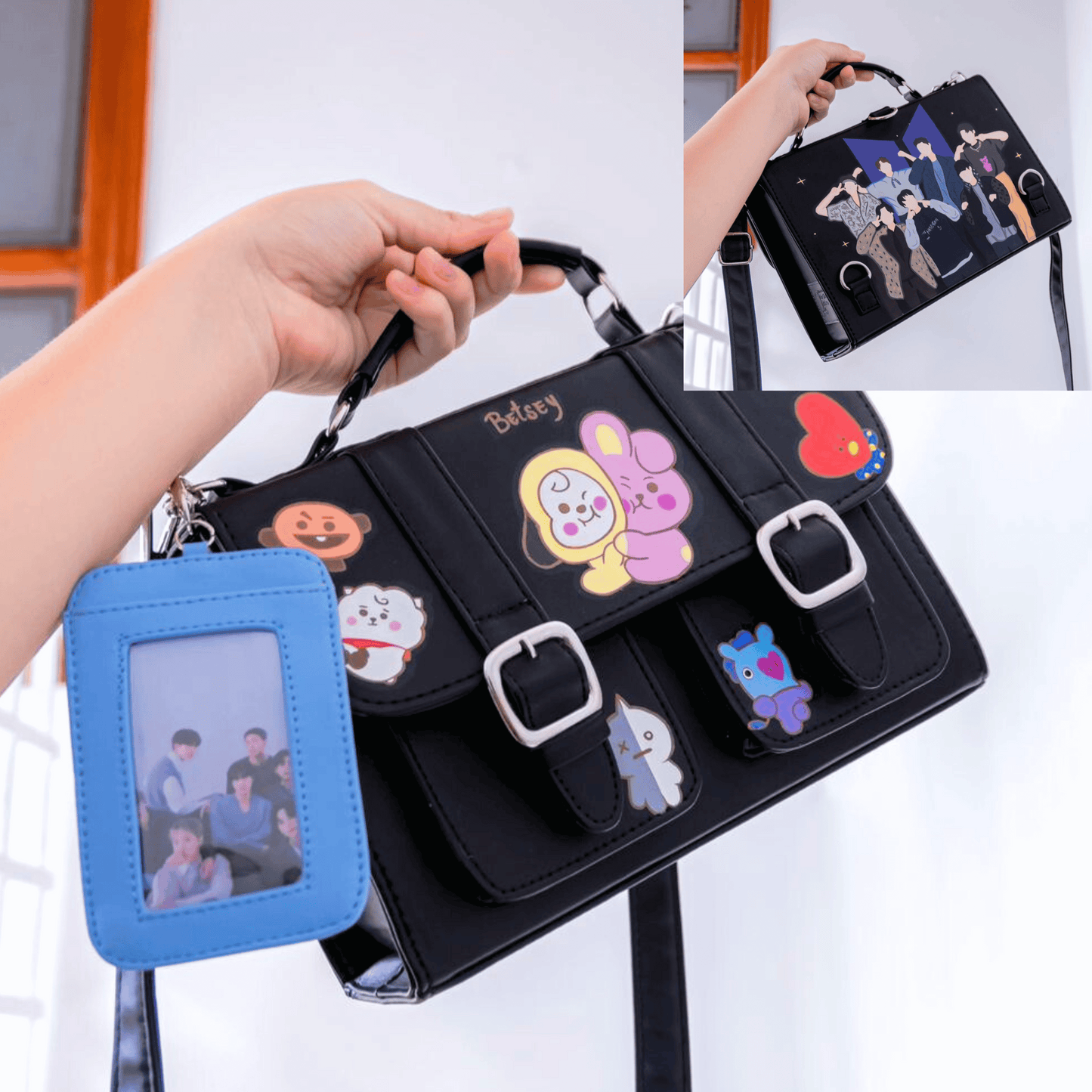 Exclusivo: Bolsa Bag Tote BTS BT21 Pintura Personalizada com Alça Regulável e de Mão Tamanho M + *BRINDES 1x Chaveiro* - EDIÇÃO LIMITADA