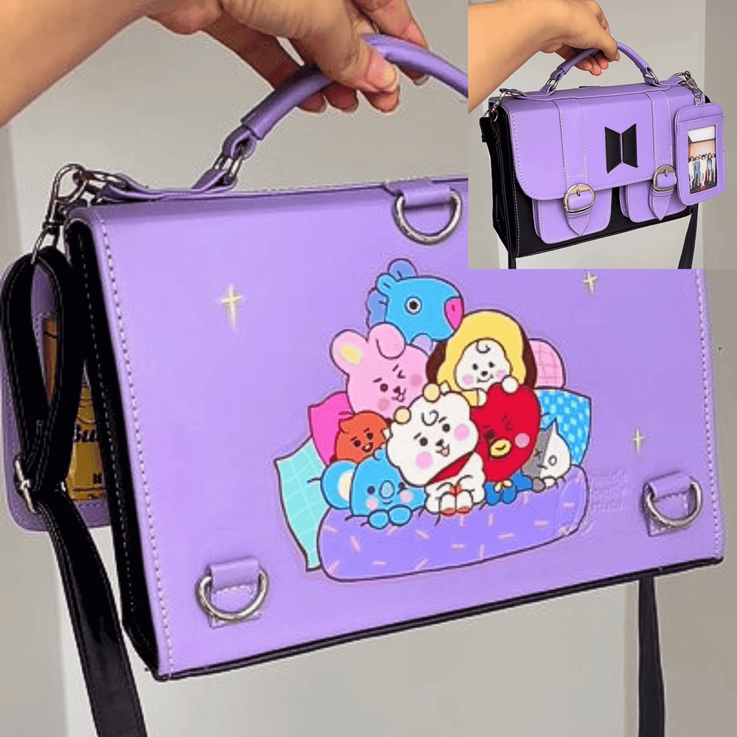 Exclusivo: Bolsa Bag Tote BTS BT21 Pintura Personalizada com Alça Regulável e de Mão Tamanho M + *BRINDES 1x Chaveiro* - EDIÇÃO LIMITADA