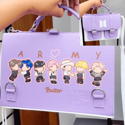 Exclusivo: Bolsa Bag Tote BTS BT21 Pintura Personalizada com Alça Regulável e de Mão Tamanho M + *BRINDES 1x Chaveiro* - EDIÇÃO LIMITADA