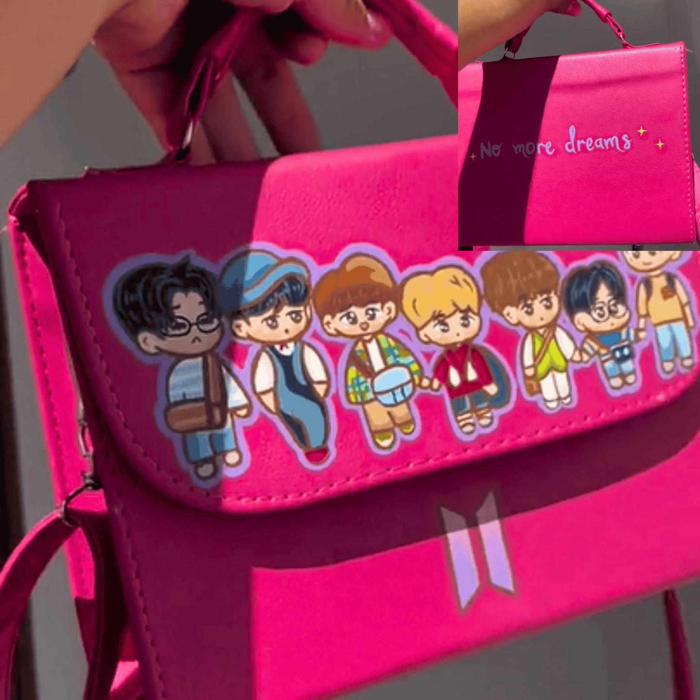 Exclusivo: Bolsa Bag Tote BTS BT21 Pintura Personalizada com Alça Regulável e de Mão Tamanho M + *BRINDES 1x Chaveiro* - EDIÇÃO LIMITADA